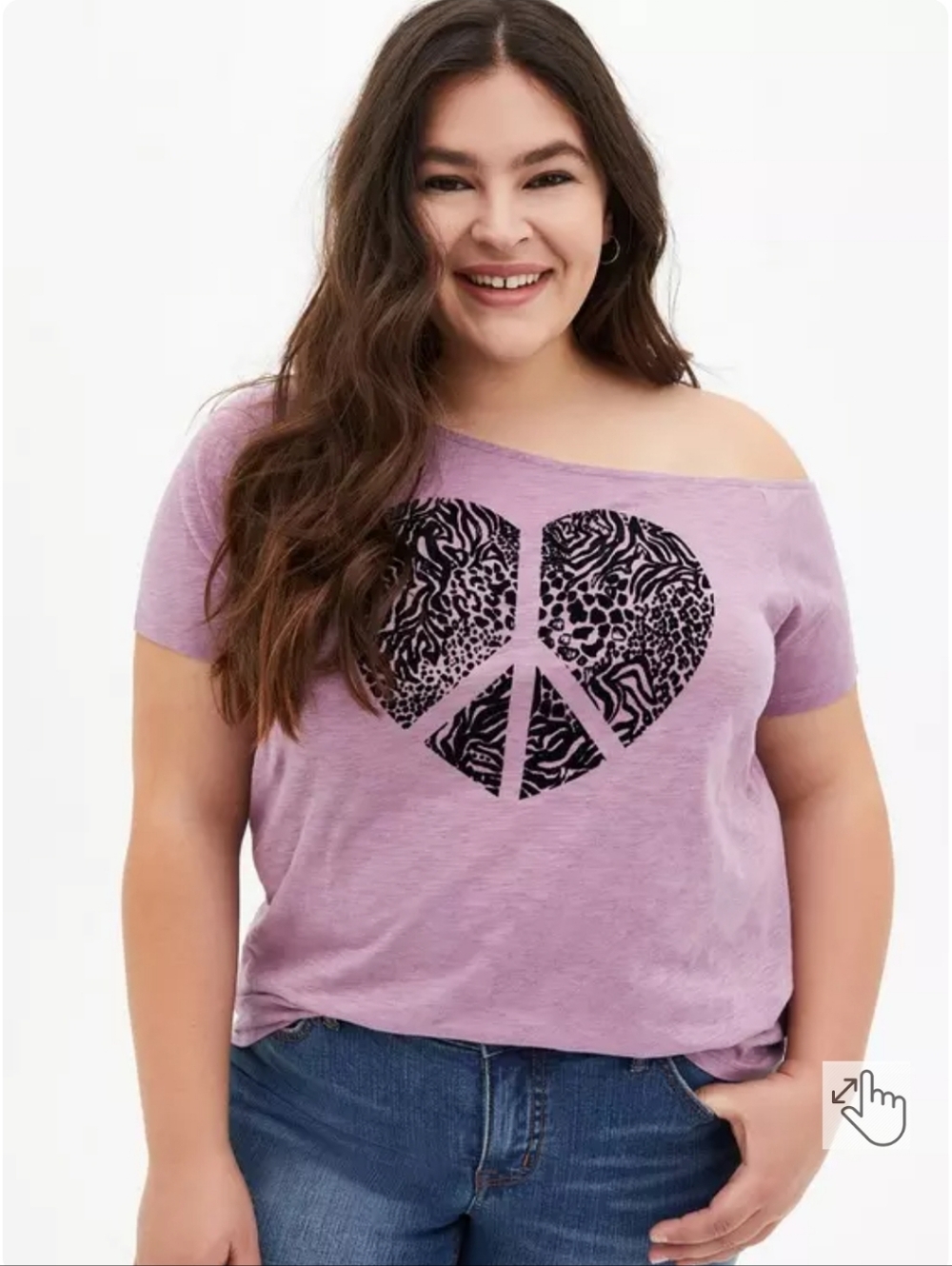 Torrid Off Shoulder Tee - Heritage Slub Peace Heart Vintage Purple Size 3/3x